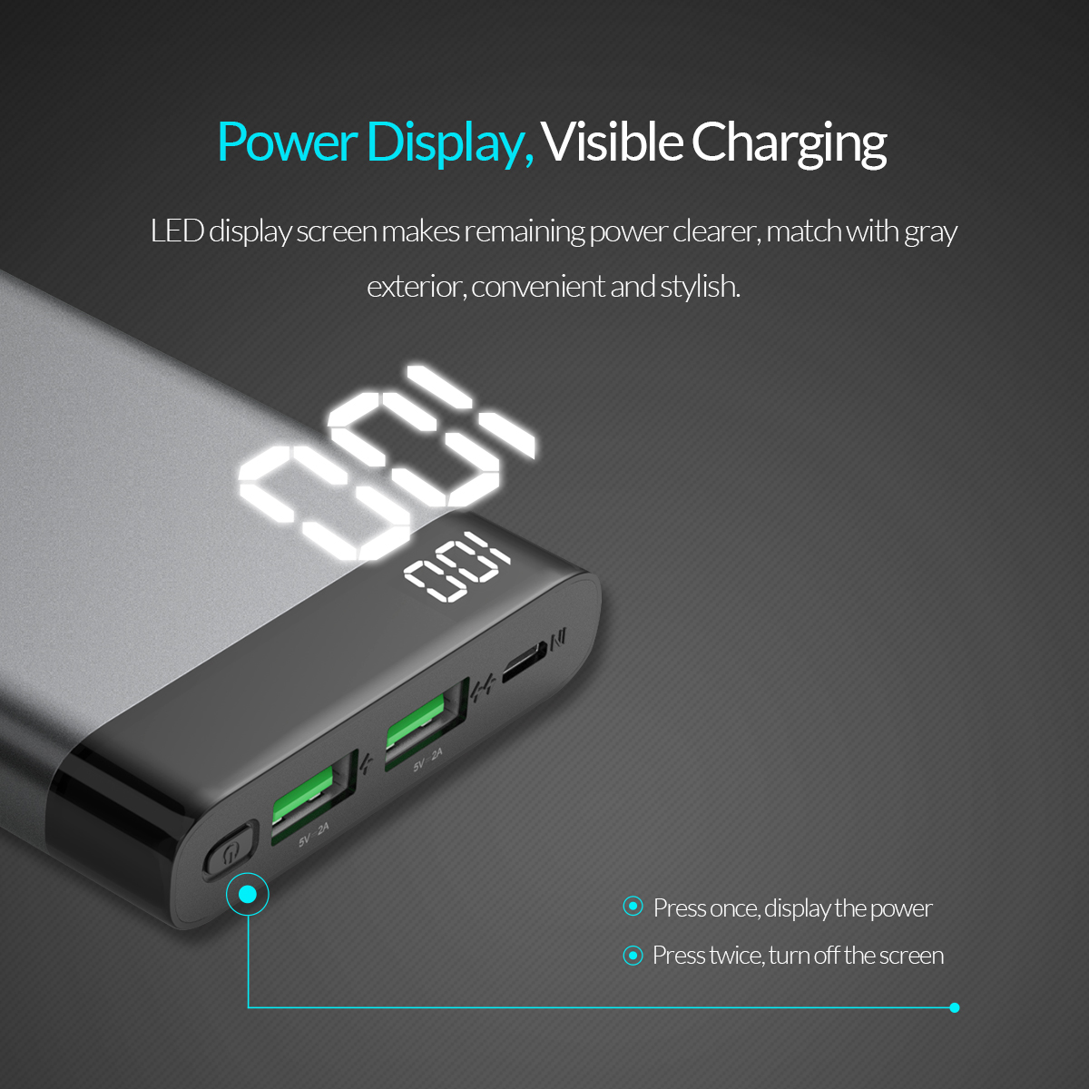 LED display screen makes remaining power clearer match with gray exterior convenient and stylish