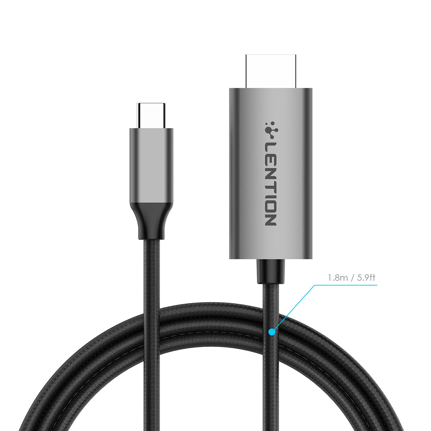 کابل تبدیل Type-C به HDMI لنشن CU307 طول 1.8 متر خاکستری