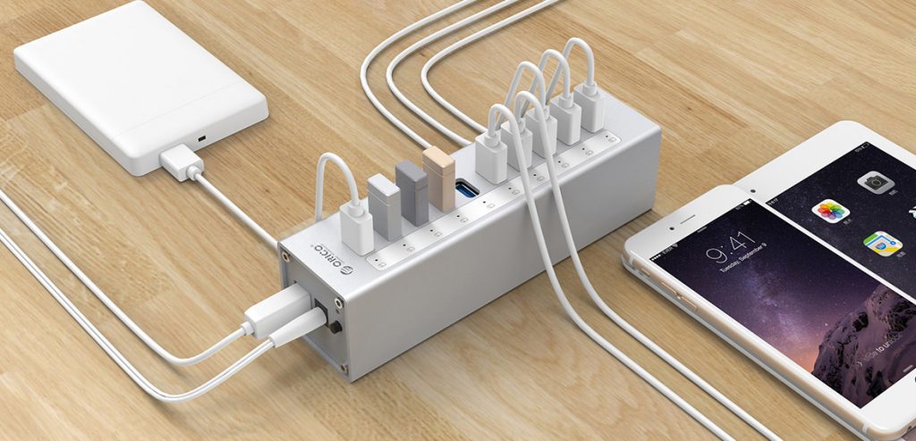 هاب 10 پورت 3.0 USB آلومنیومی با آداپتور مدل  ORICO A3H10