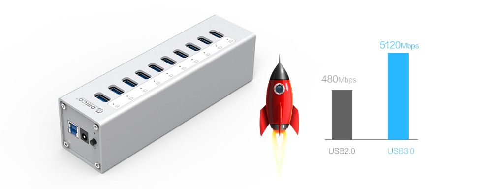 هاب 10 پورت 3.0 USB آلومنیومی با آداپتور مدل  ORICO A3H10