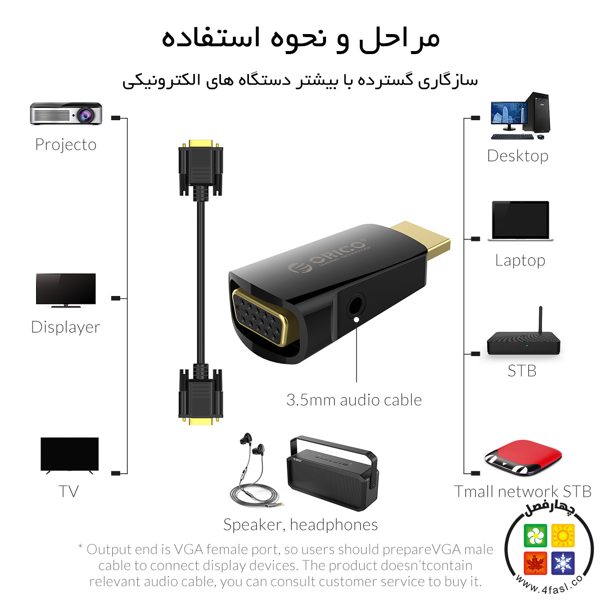 تبدیل HDMI بهVGA با خروجی صدا XD-HLFV