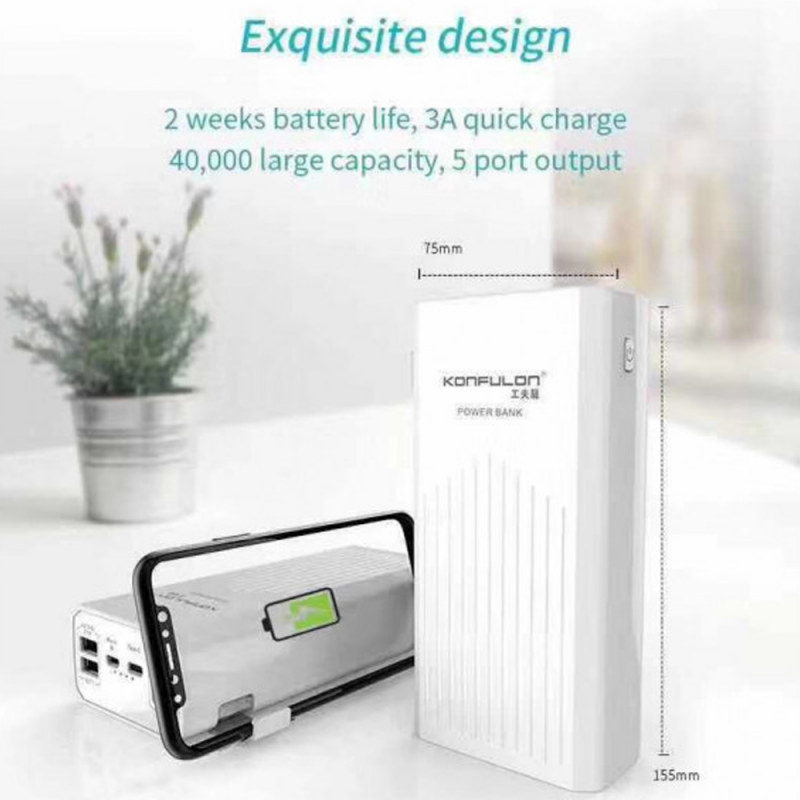 فناوری شارژ سریع در شارژر همراه Konfulon P40Q با ظرفیت 40000 میلی آمپر استفاده شده است و شما 5 خروجی PD 20W را برای آیفون 12 و QC 18W را برای دستگاه های اندروید در اختیار خواهید داشت