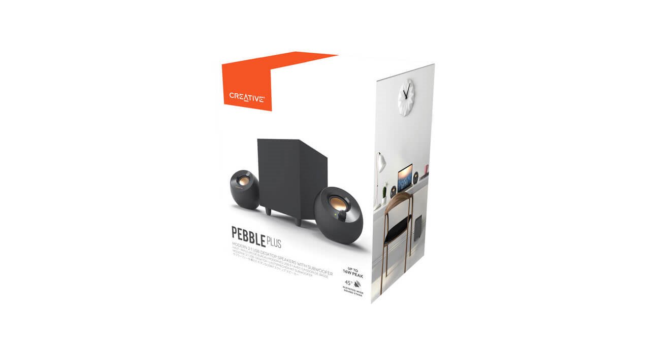 ترکیبی بی عیب و نقص از طراحی مینیمالیستی و عملکرد، Creative Pebble Plus ساده و در عین حال کاملاً بی عیب و نقص را با محیط دسکتاپ شما ترکیب می کند